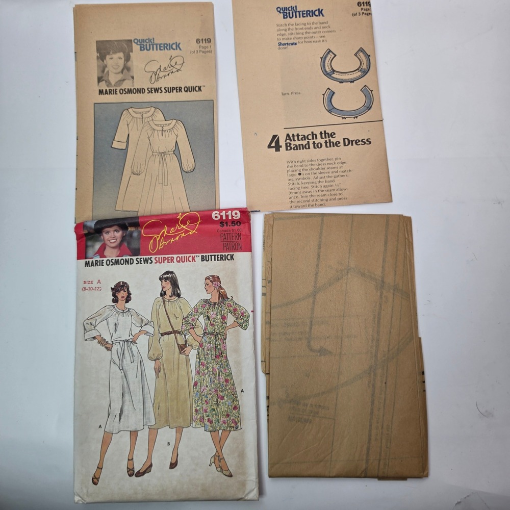 Vtg 1978 Butterick 6119 Marie Osmond Dress Pattern Size A 8-10-12 Boho Uncut